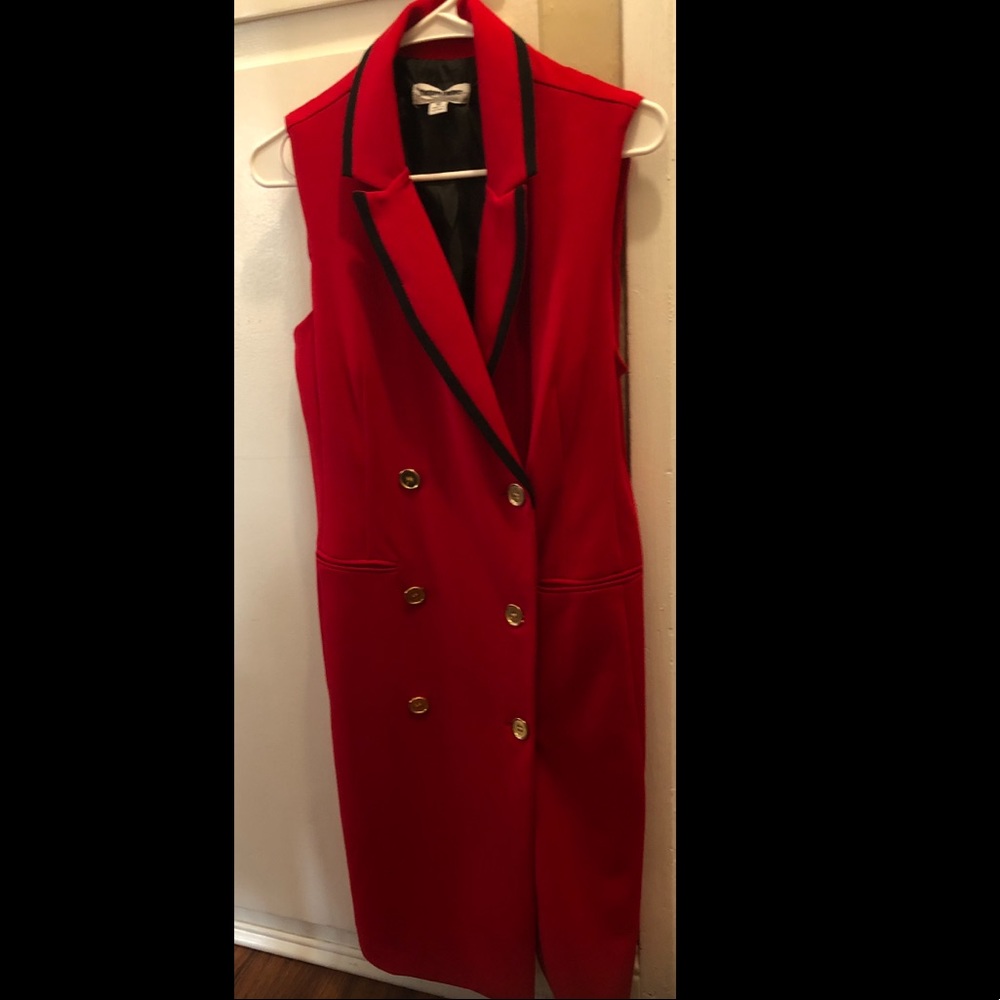 Red and black gold button dress